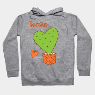 cartoon green cactus with orange heart and love Hoodie